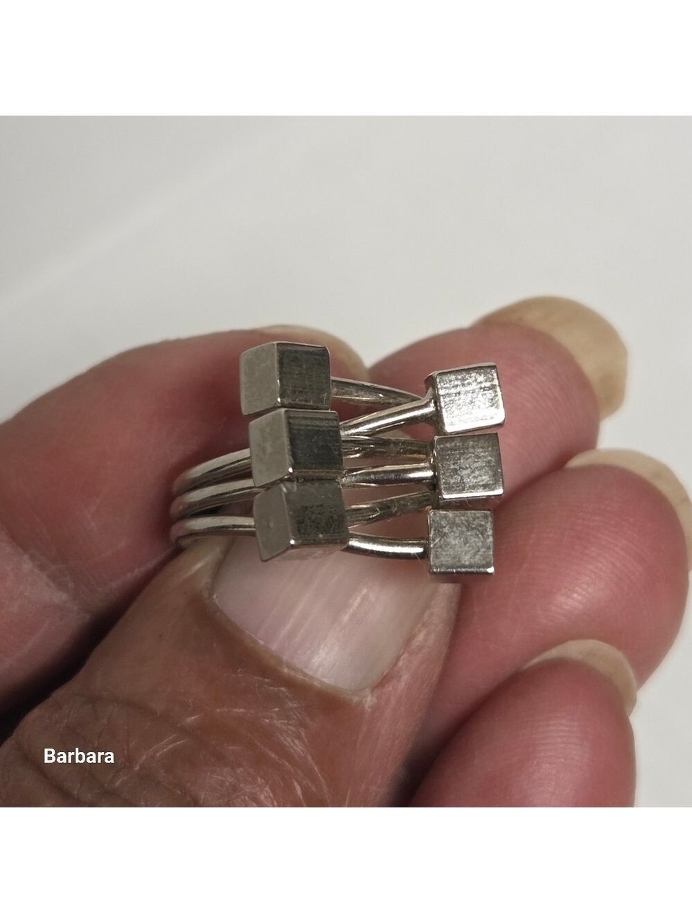 Silver-tone 3D Modernist Cube Ring, Size 6.25